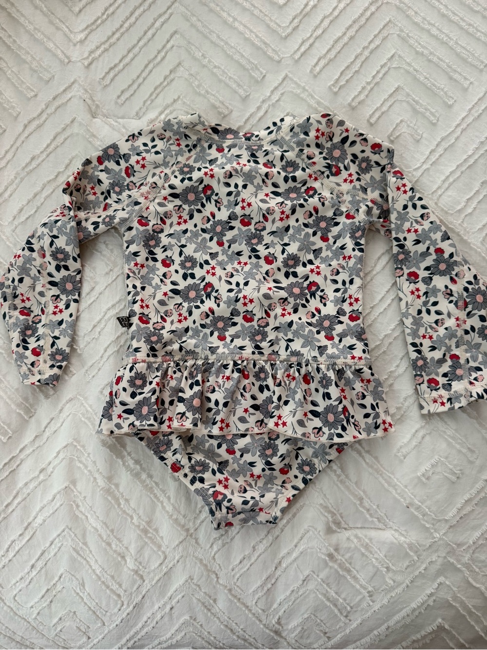 Gerber Cream Floral Long-Sleeve One-Piece Swimsuit with Ruffle